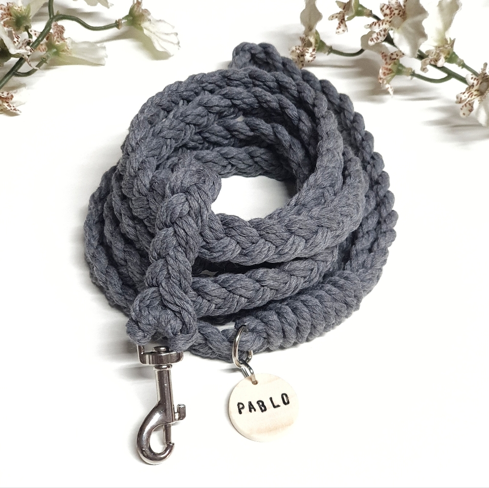 ๐ถ 3 for $15 * Pablo Dark Gray Macrame Cord Braided Dog Leash - Picture 2 of 3
